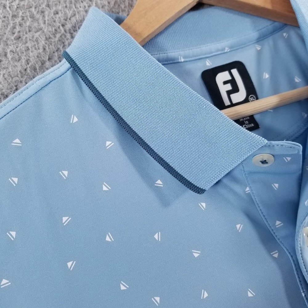 FootJoy Polo Shirt Mens XL Blue Lisle Push Play Button Performance Golf Stretch
